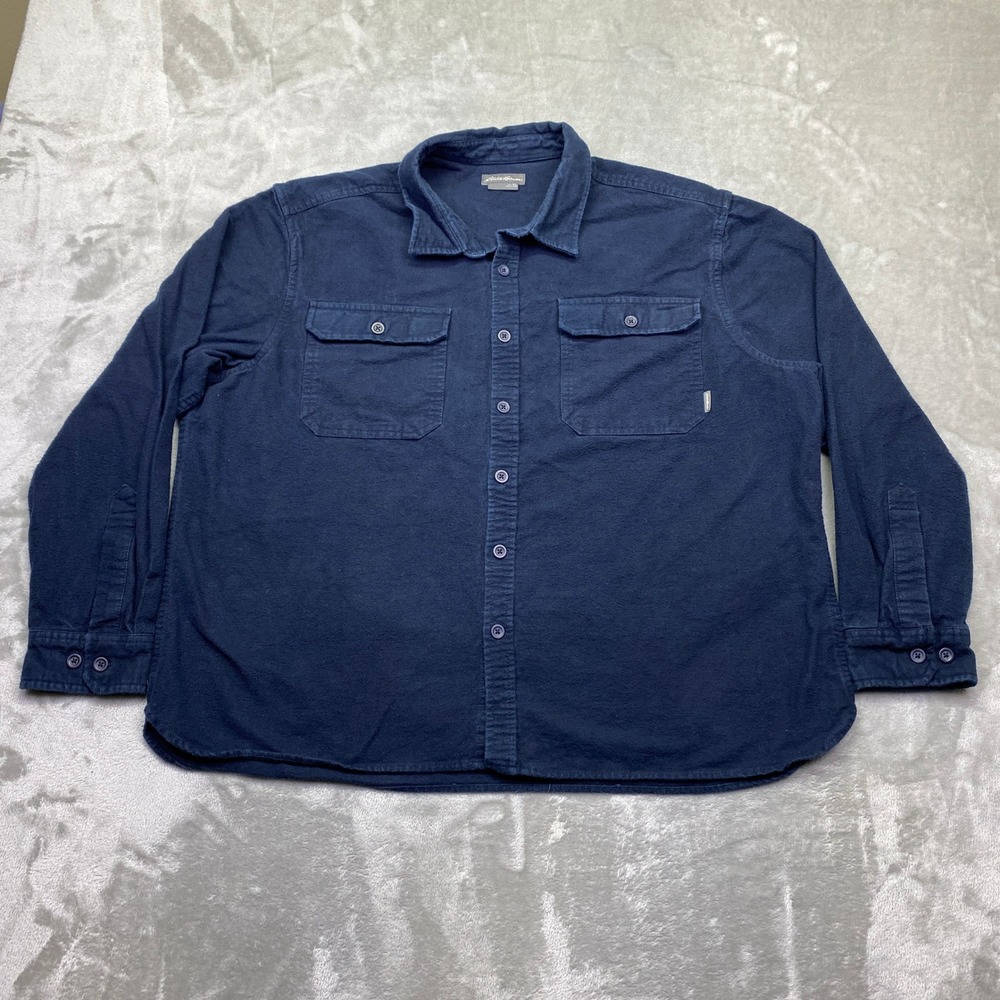 Eddie Bauer Men Flannel Shirt Navy Blue Long Sleeve Button Up Casual Workwear XL